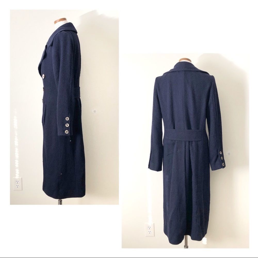 Free People Navy Textured Long Trench Coat - Picture 7 of 13